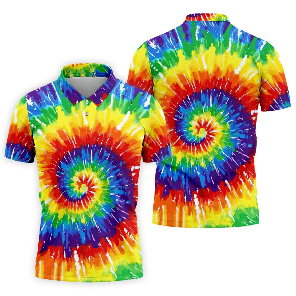LGBT Rainbow Tie-Dye Golf Tops For Men, Pride Month Celebrate Golf Shirts For Men