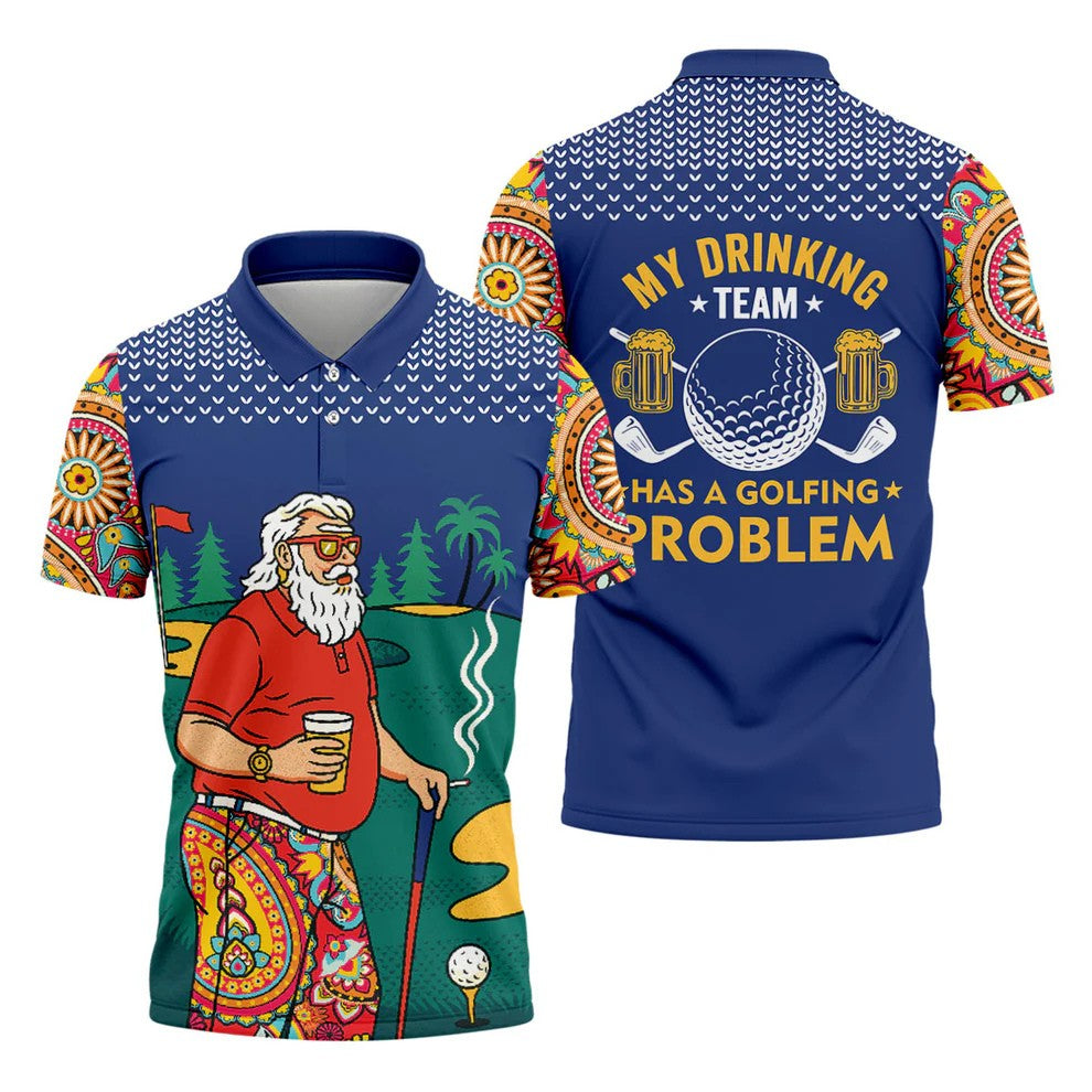 Funny Bearded Golfer Drinking Beer And Smoking Golf Polo, Golf Polo Shirts For Men, Printed Golf Shirts