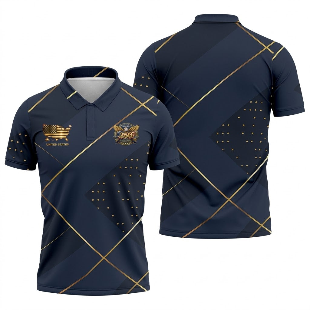 Bald Eagle 250 Years Anniversary Navy Patriotic Golf Shirt, 4th Of July Golf Shirts For Men