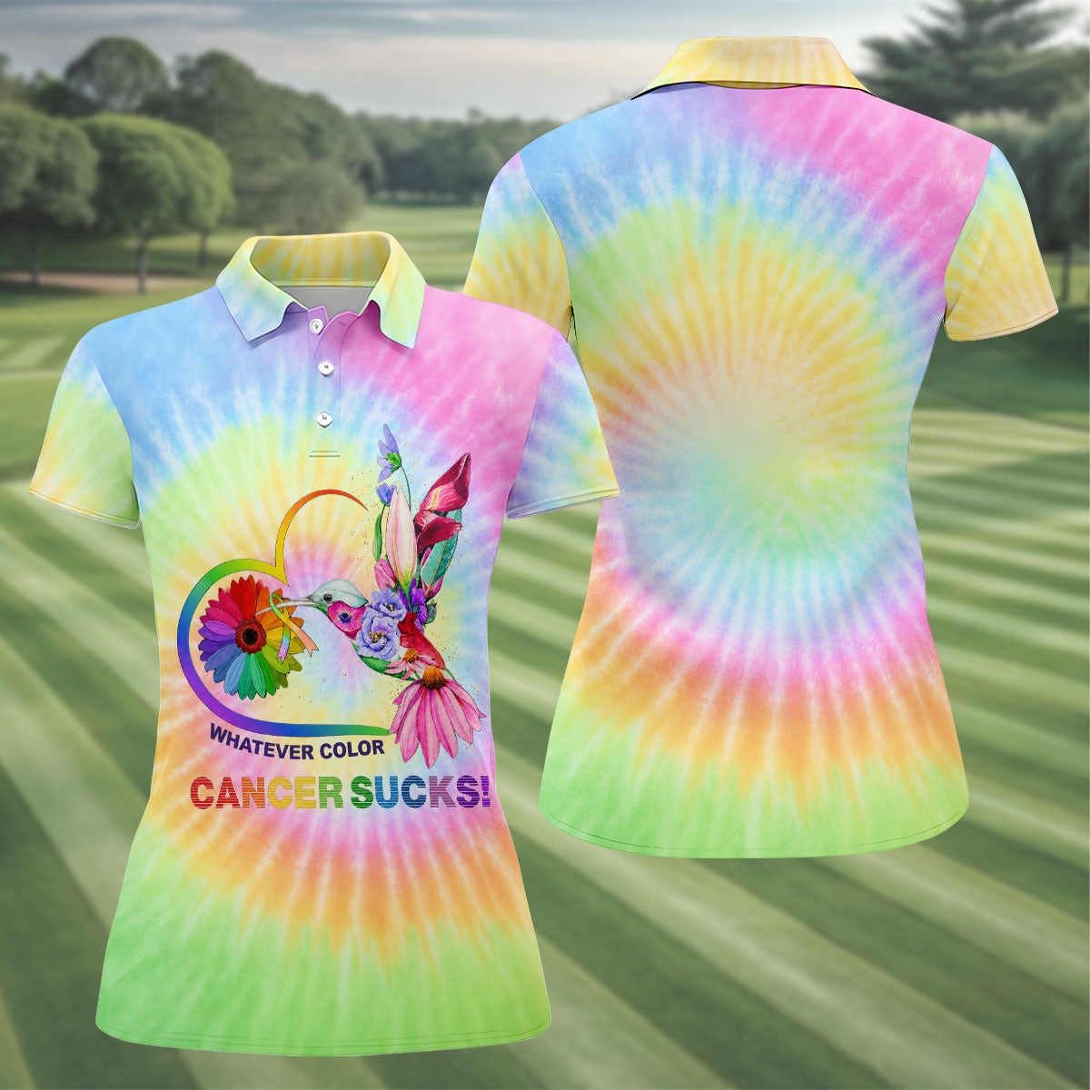 Whatever Color Cancer Sucks Hummingbird Polo Shirt, Golf Shirts For Women, Ladies Golf Top