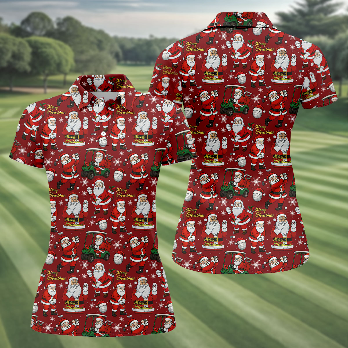 Funny Christmas Golf Polo Shirts, Christmas Golf Shirt, Women's Golf Tops, Ladies Golf Shirts