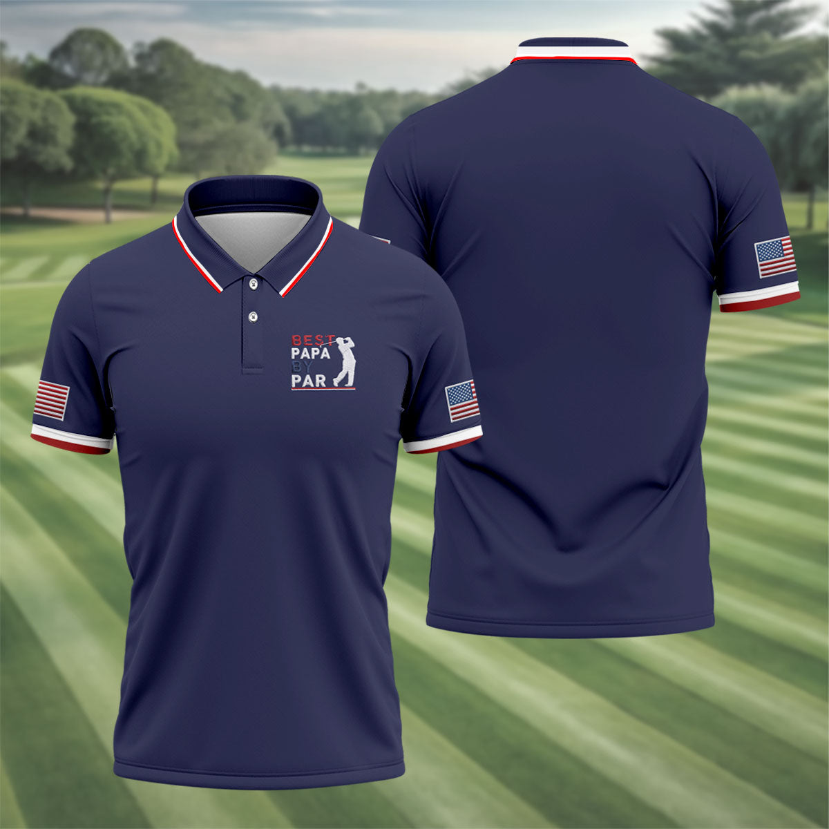 Navy Best Papa By Par Embroidered Golf Polo Shirt, Mens Golf Polo, Golf Apparel For Men