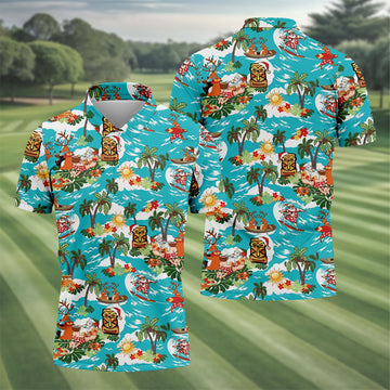 Men's Funny Surfing Santa Hawaiian Golf Shirt, Christmas Golf Shirt, Printed Golf Shirts