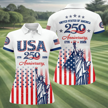 250 Anniversary Statue Of Liberty US Flag Golf Shirt, Patriotic 4th Of July Golf Shirt For Women