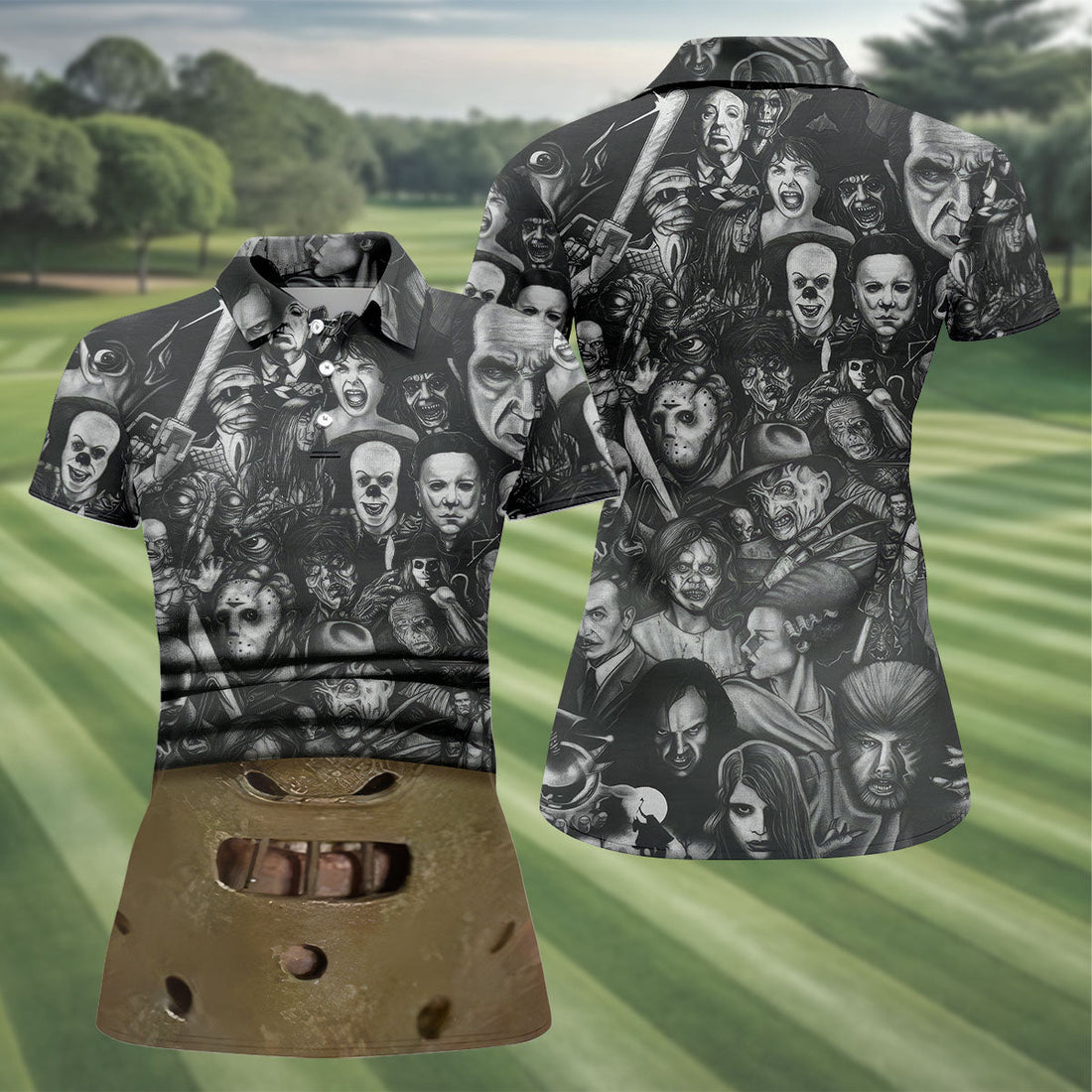 Muzzle Mask Horror Character Halloween Polo Shirt, Women’s Golf Apparel, Ladies Golf Top