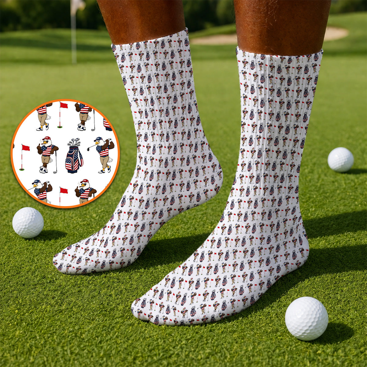 USA Patriotic Eagle Golf Socks, American Flag Eagle Golf Pattern Sock, 4th of July Golf Gift for Golfer