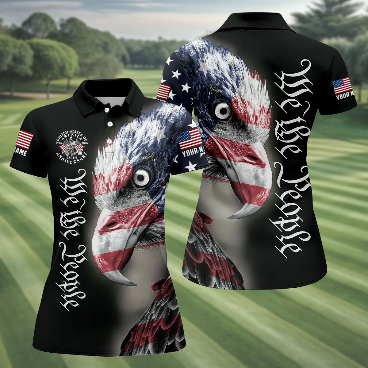 We The People Patriotic Bald Eagle American Flag Golf Shirt, 4th Of July Golf Shirt For Women