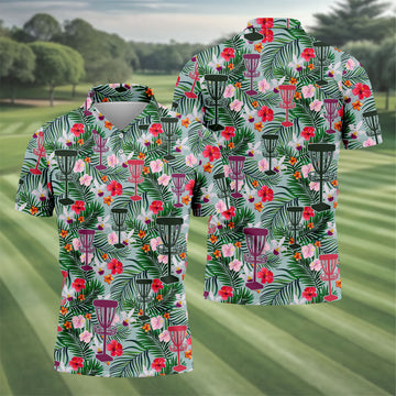 Tropical Disc Golf Basket Floral Polo Shirt, Hawaiian Golf Shirt, Golf Polo Shirts For Men