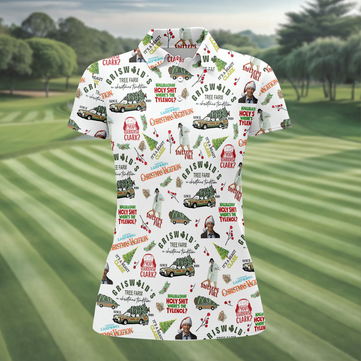 Tree Farm Christmas Golf Shirt, White Polo Women, Fun Women's Golf Shirts, Ladies Golf Polos