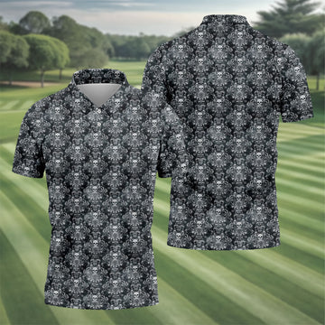 Skull Damask Charcoal Grey Gothic Floral Golf Tops For Men, Polo Shirts For Men, Golf Shirts For Men