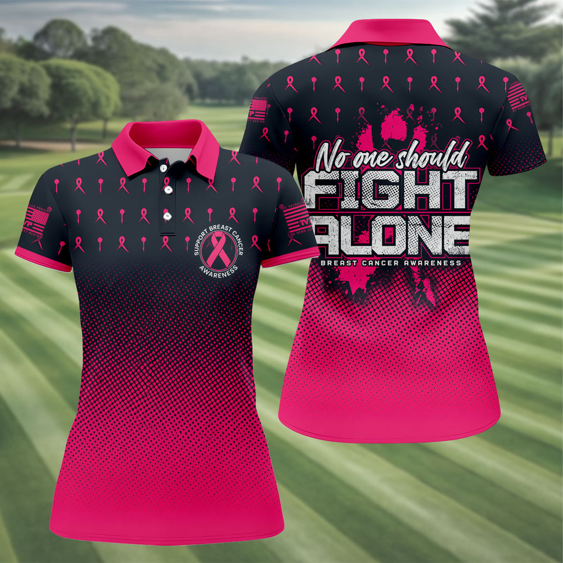 No One Should Fight Alone Breast Cancer Awareness Polo Shirt, Women's Golf Tops