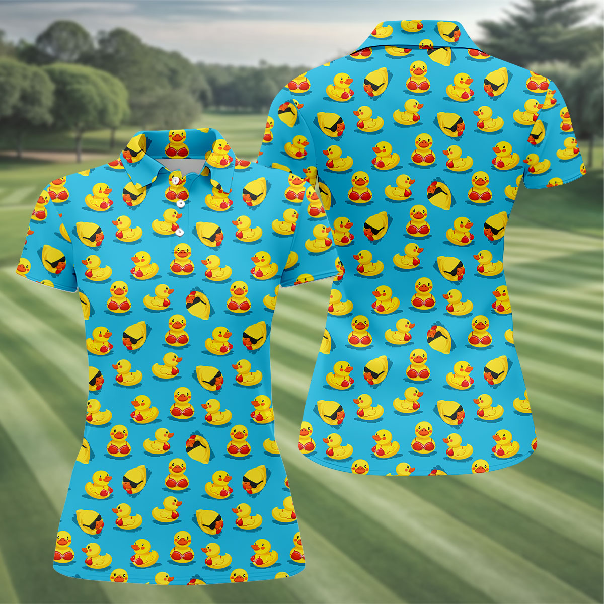 Funny Bikini Rubber Duck Golf Polo Shirt, Golf Shirts For Women, Women’s Golf Polo