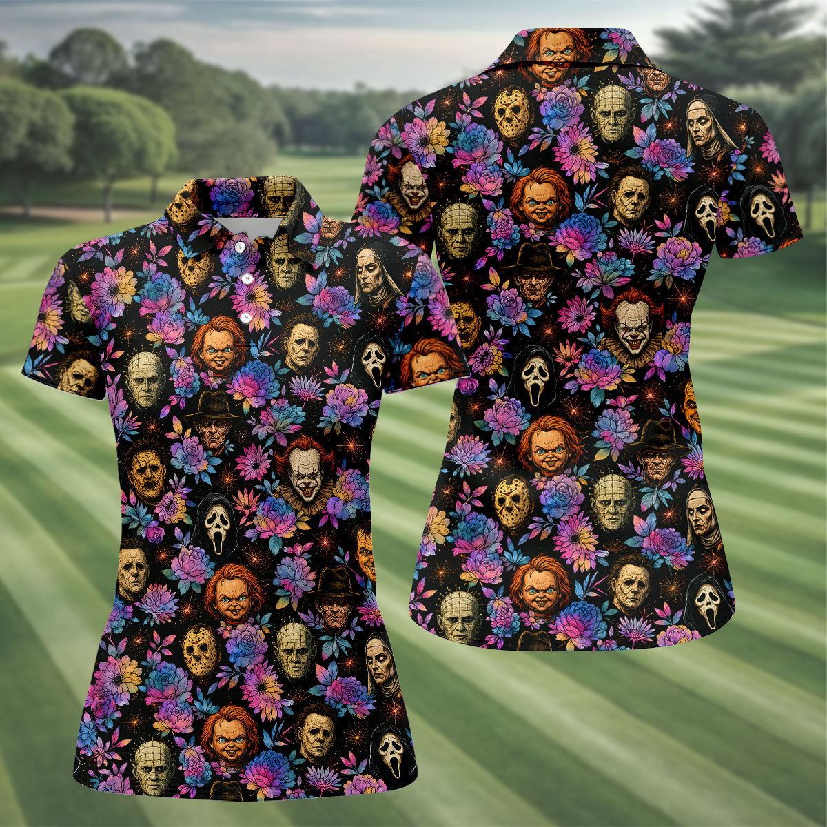 Floral Horror Character Halloween Golf Shirt, Golf Shirts For Women, Women's Golf Apparel