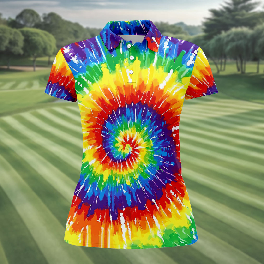 LGBT Rainbow Tie-Dye Ladies Golf Tops, Pride Month Celebrate Golf Shirt For Women