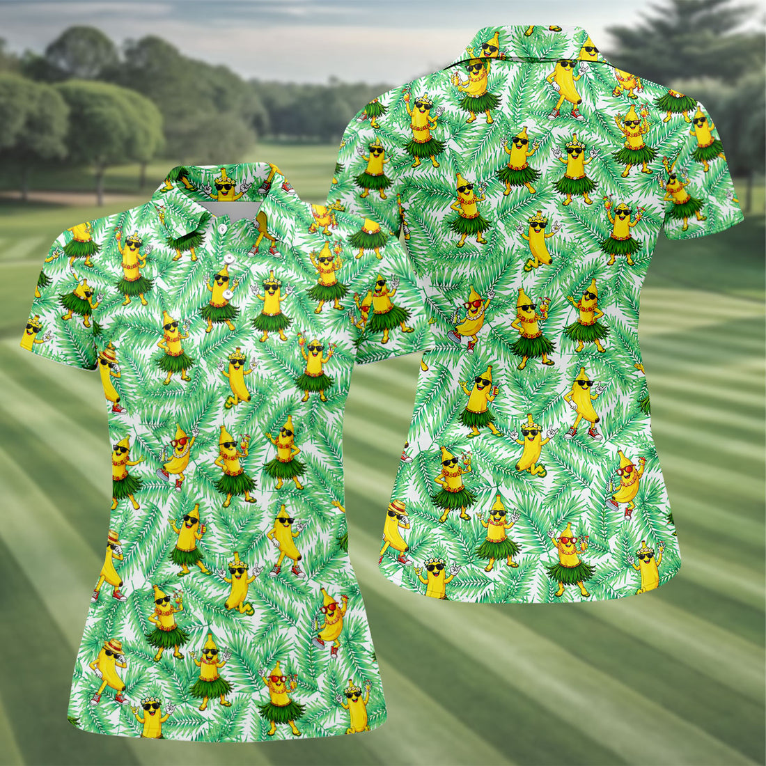 Funny Hula Banana Tropical Hawaiian Golf Shirt, Golf Polo For Women, Printed Golf Shirt