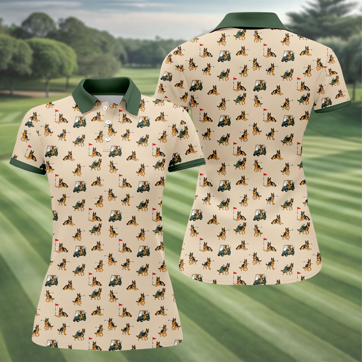 German Shepherd Golf Pattern Polo Shirt, Golf Shirts For Women, Women's Golf Apparel