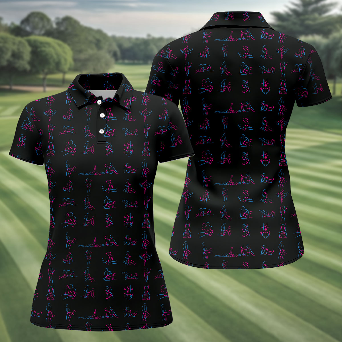 Funny Neon Couples Pattern Golf Polo Shirt, Ladies Golf Shirts, Golf Polo For Women