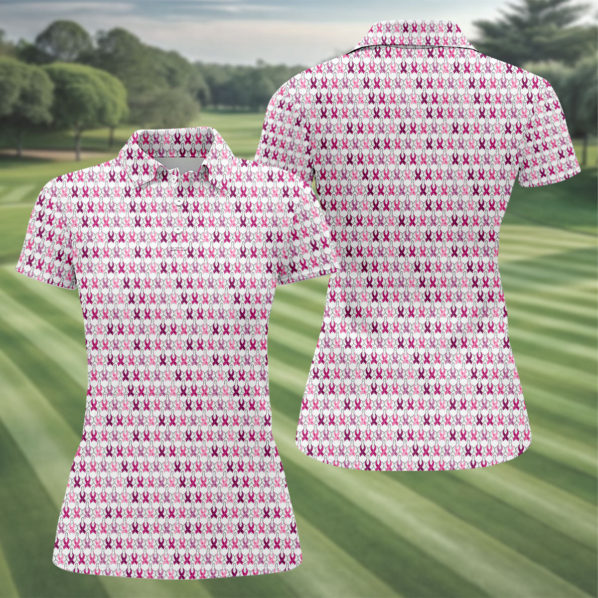 Middle Finger Pink Ribbon Breast Cancer Golf Shirt, Women’s Golf Polo, Ladies Golf Shirts