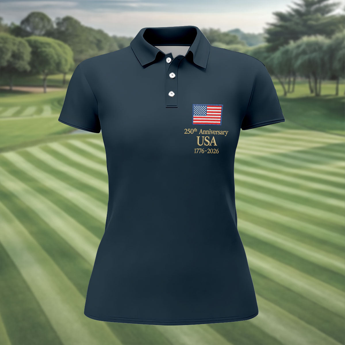 250th Anniversary USA Flag Logo 4th Of July Golf Shirt, Vintage Patriot Golf Shirt For Women