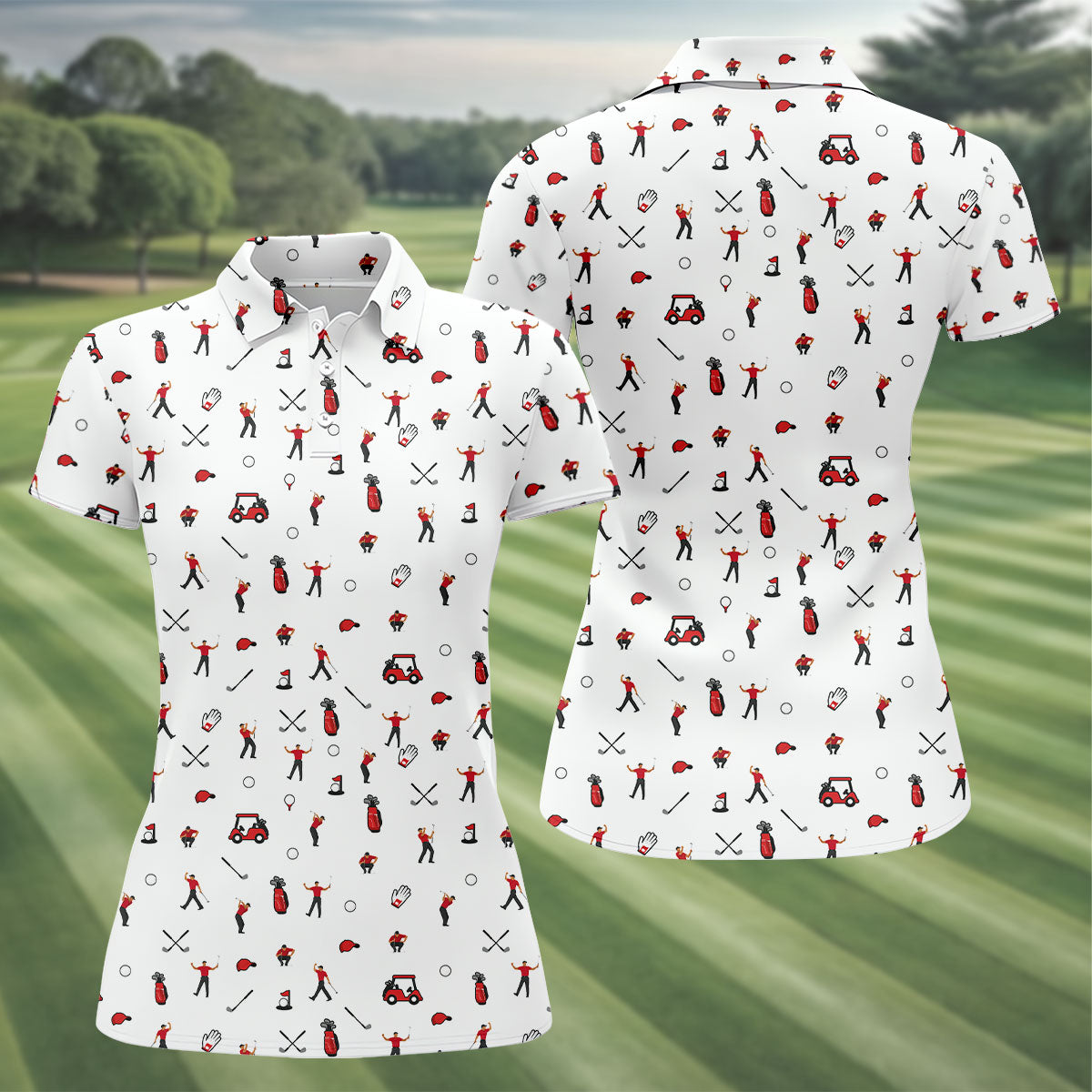 Golf Player Pattern Polo Shirt, Women's Golf Tops, Ladies Golf Shirt