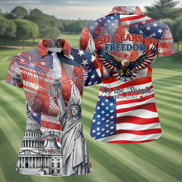 250 Years Of Freedom We The People US Flag Pattern Patriotic Golf Shirt, 4th Of July Golf Shirt For Women
