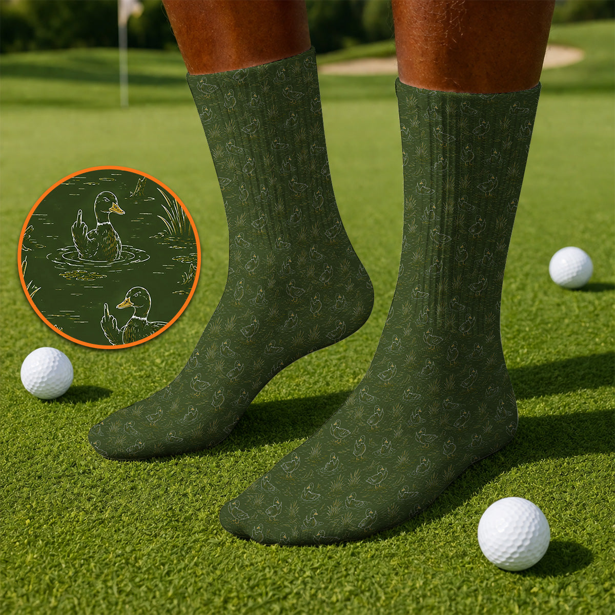 Funny Duck Hunting Golf Socks, Vintage Waterfowl Pattern Golf Sock, Golf Gift For Golfer