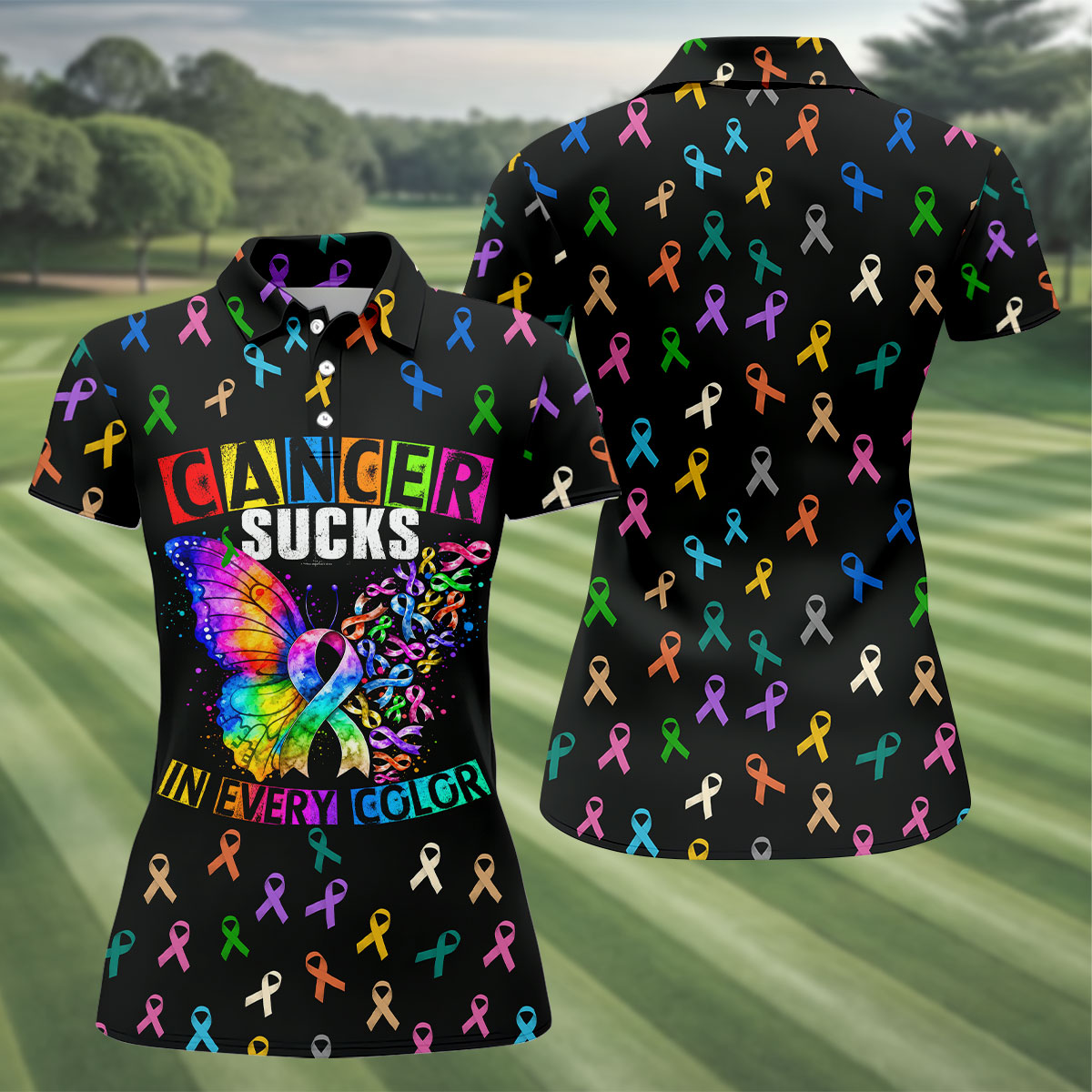 Cancer Sucks In Every Color Breast Cancer Polo Shirt, Women’s Golf Polo, Ladies Golf Top