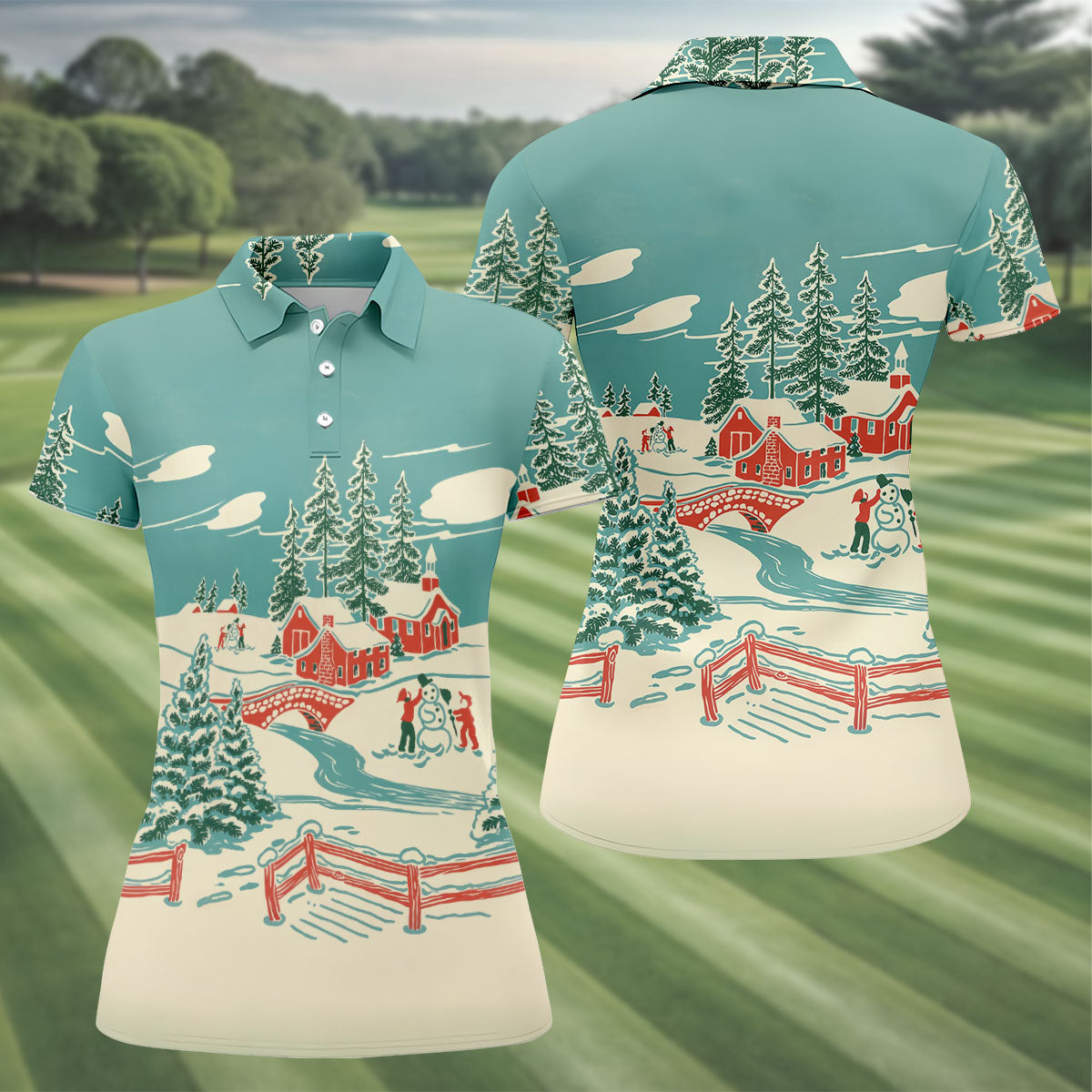 Christmas Winter Village Snowman Golf Polo Shirt, Women’s Golf Polo, Golf Tops For Women