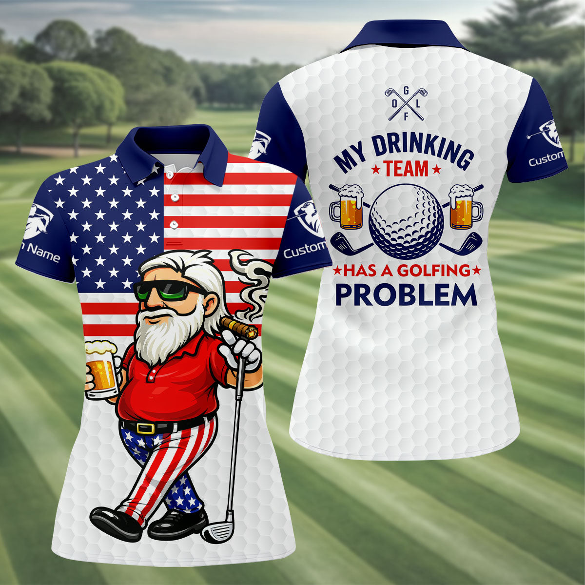 My Drinking Team Has A Golfing Problem Patriotic Man Golf And Beer 250 Years 4th Of July Golf Shirt For Women