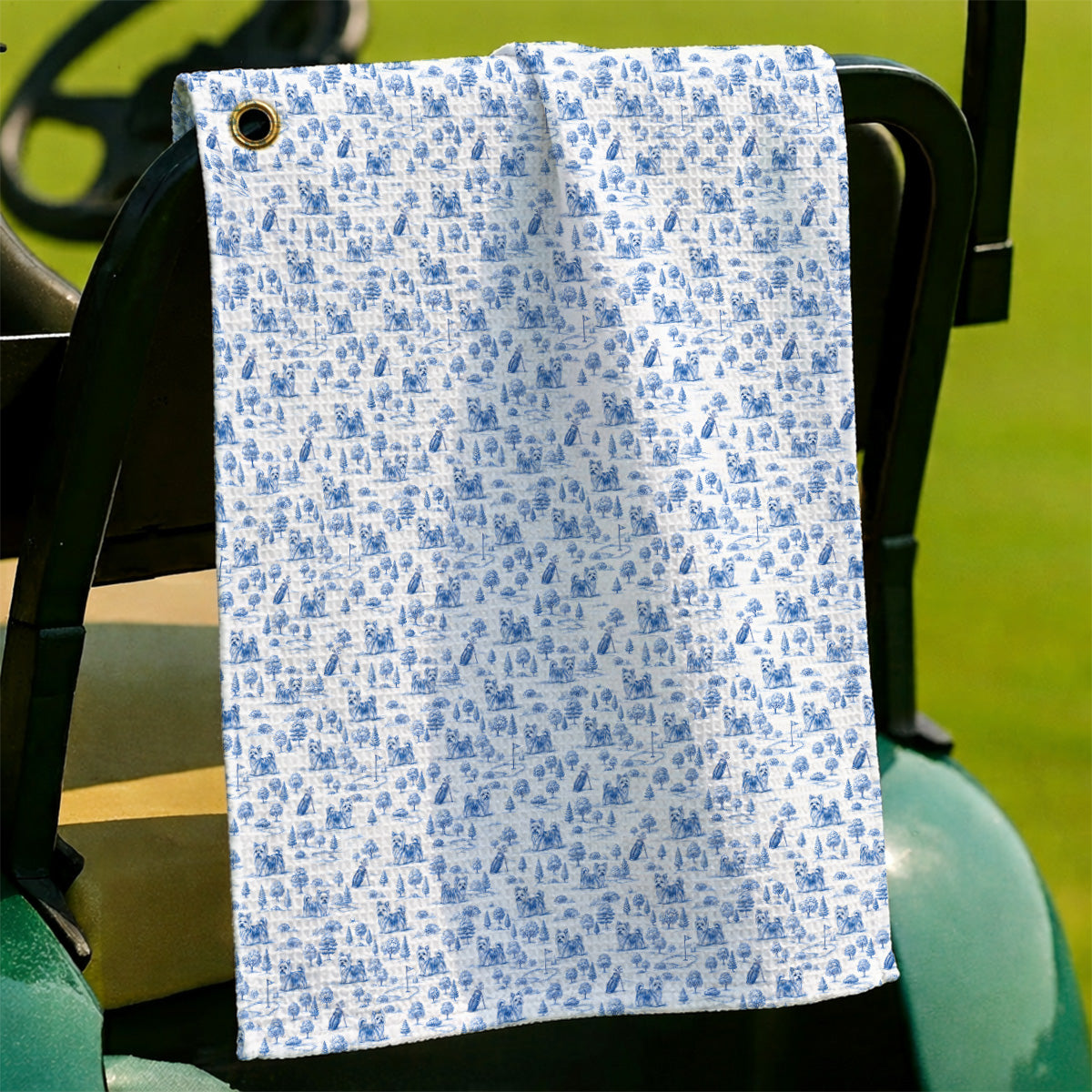 Yorkshire Terrier Toile De Jouy Golf Towels, Yorkie Pattern Golf Towel, Golf Gift For Golfer