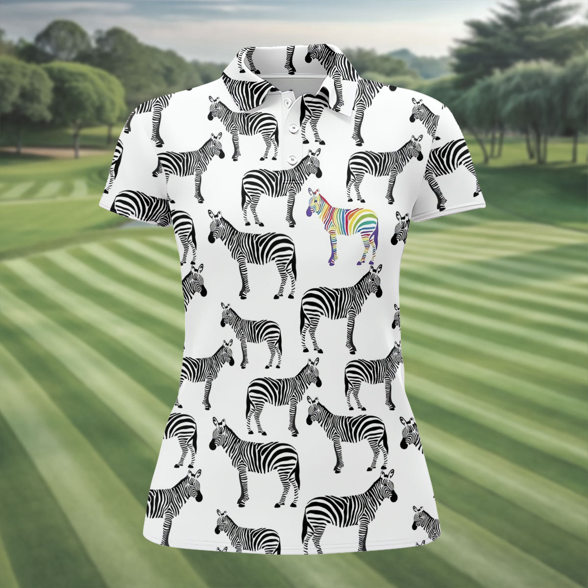 Rainbow Zebra Be Yourself Pride Month Support Ladies Golf Tops, LGBT Community Golf Shirt For Women
