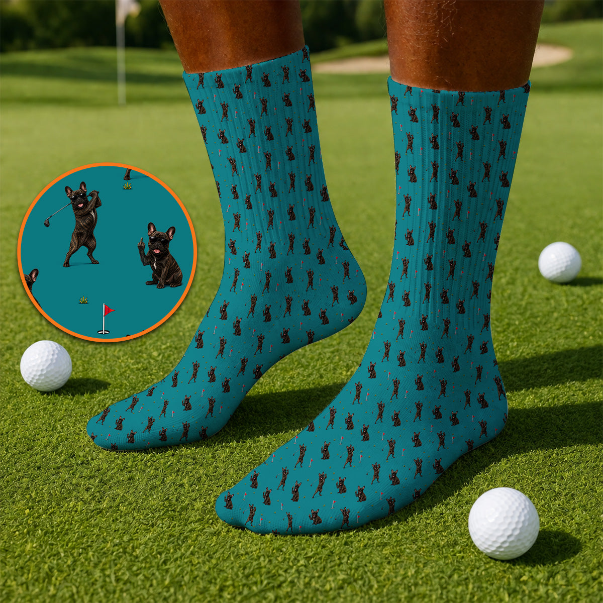Frenchie Golf Sock, French Bulldog Pattern Socks, Funny Golf Gift For Golfer