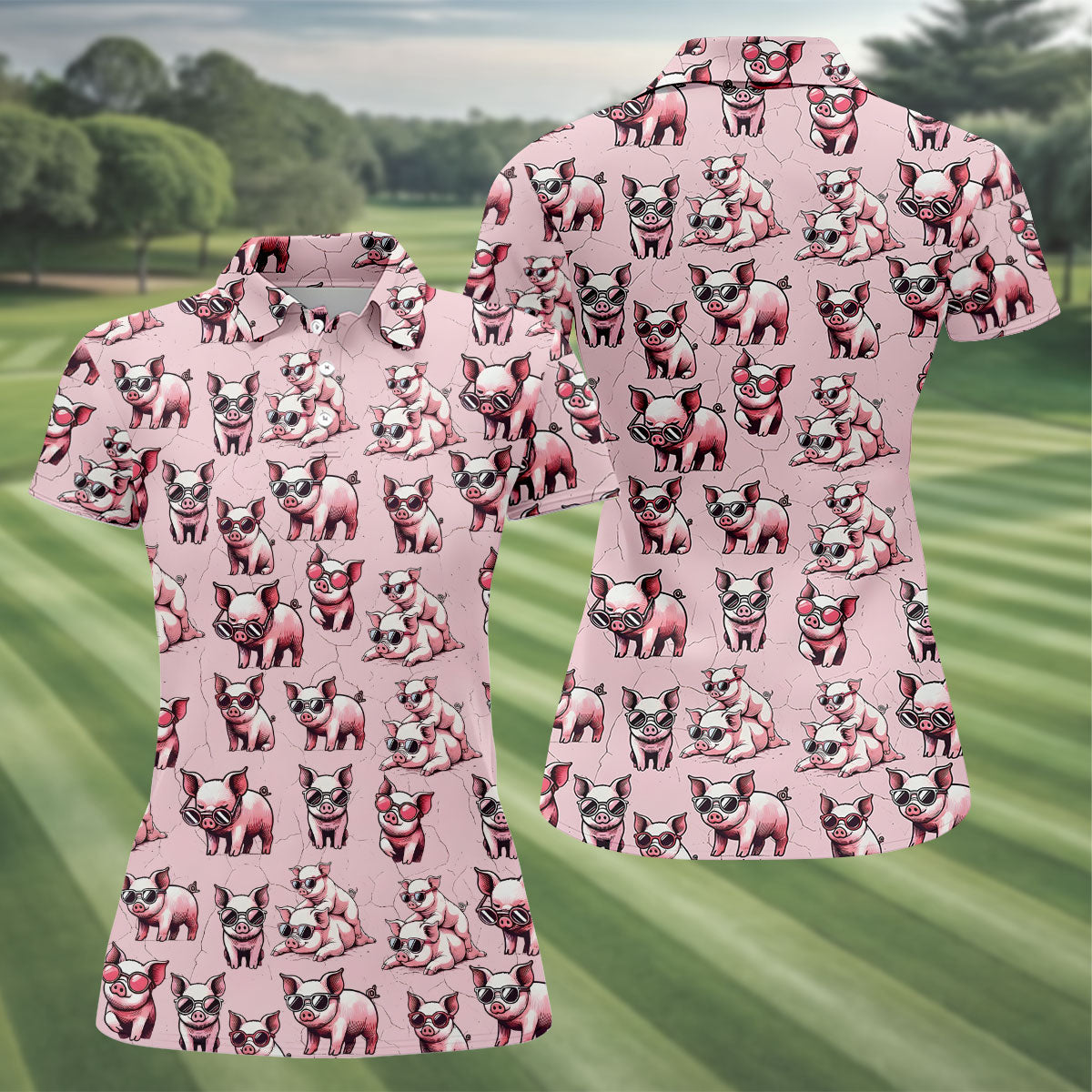 Cute Piglets Wearing Sunglasses Hawaiian Golf Polo, Golf Tops For Women, Golfing Apparel