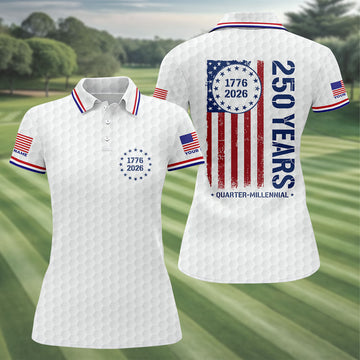 250 Years Quarter Millennnial Golf Ball Pattern White Patriotic Golf Shirt, 4th Of July Golf Shirt For Women