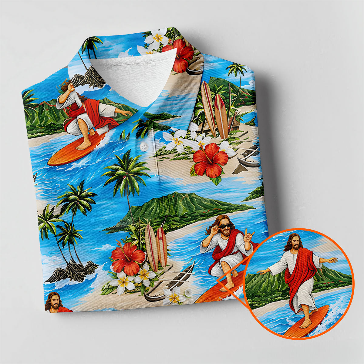 Funny Beach Surfer Jesus Hawaiian Golf Shirt, Mens Golf Polo, Printed Golf Shirts