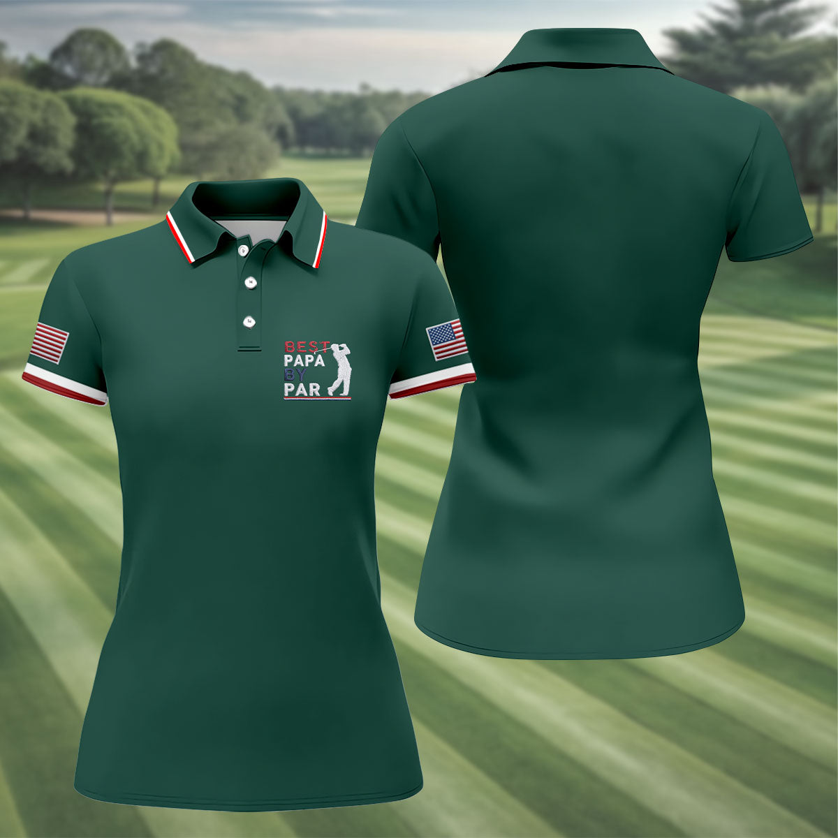 Green Best Papa By Par Embroidered Golf Polo Shirt, Ladies Golf Shirts, Golf Tops For Women