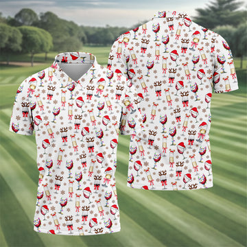Festive Christmas Wine Glasses Golf Polo Shirt, Mens Golf Polo, Golf Apparel For Men