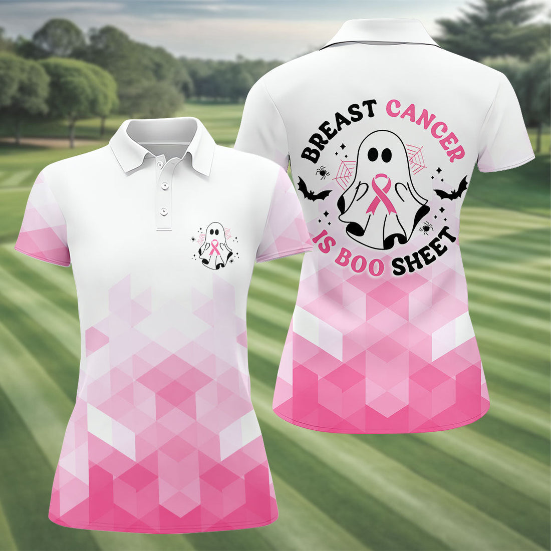 Breast Cancer Is Boo Sheet Horror Character Polo Shirt, Golf Polo For Women, Printed Golf Shirt