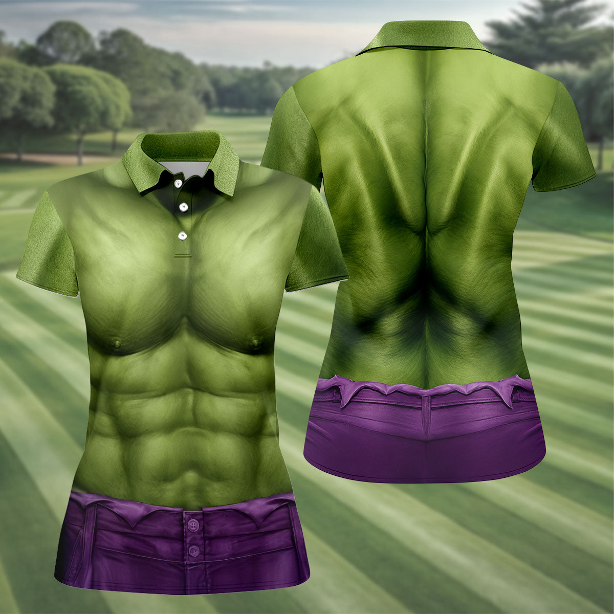 Halloween Green Muscle Illusion Golf Shirt, Women's Golf Polo, Ladies Golf Tops