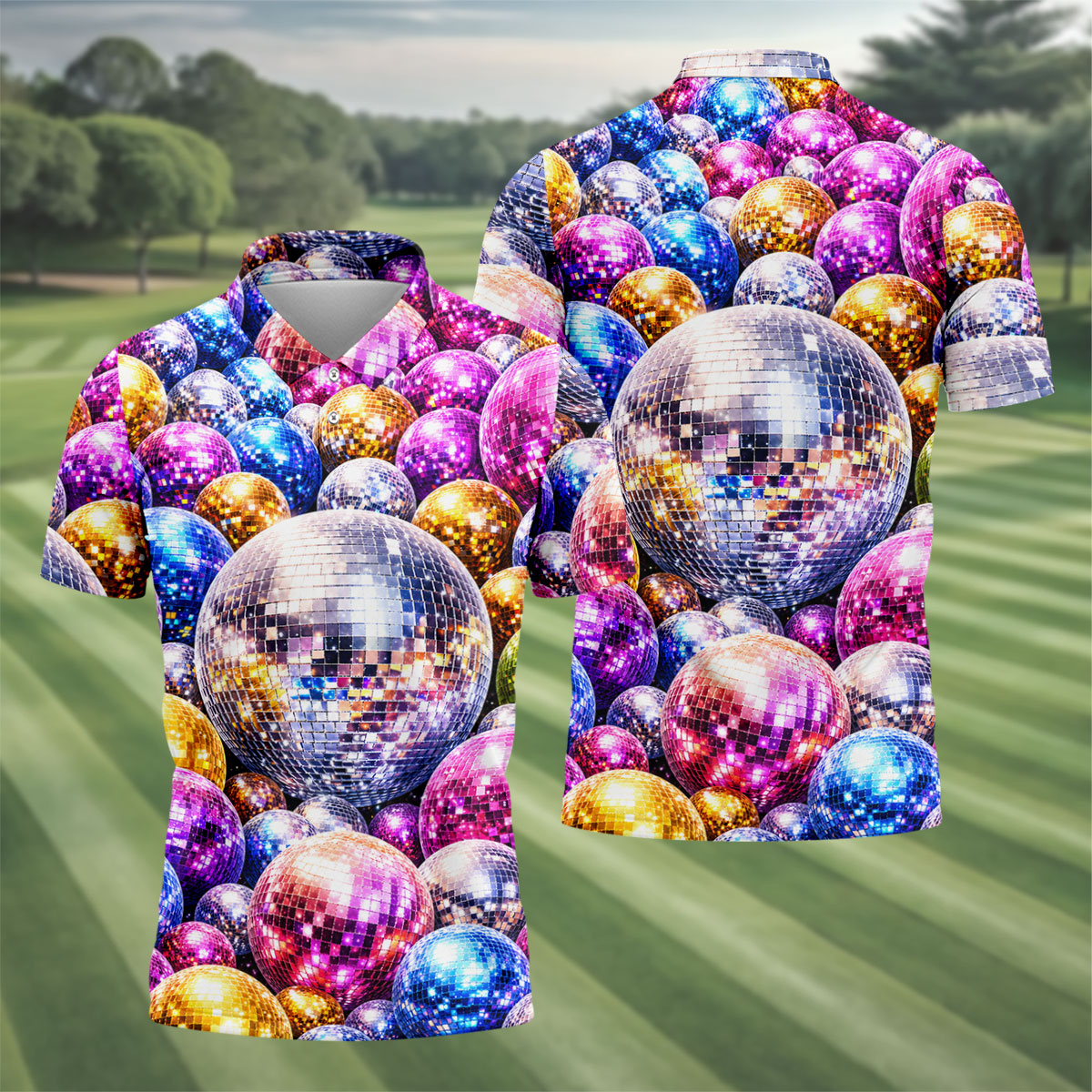 Colorful Disco Ball Party Pattern Polo Shirt, Mens Golf Polo, Golf Polo Shirts For Men
