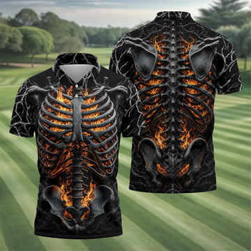 Halloween Fire Skeleton Horror Character Polo Shirt, Mens Golf Polo, Mens Golf Shirts