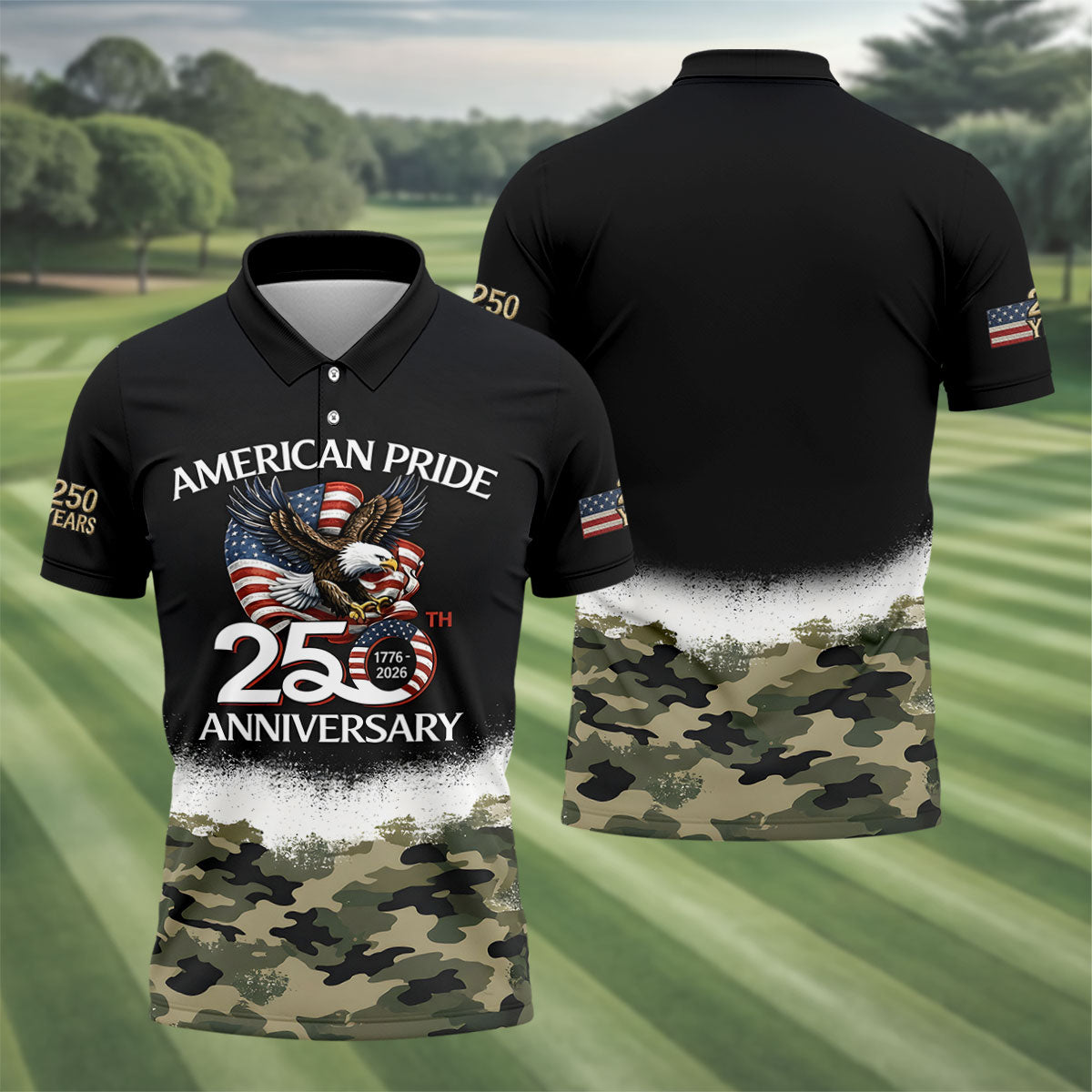 American Pride 250th Anniversary Camo Golf Shirt, Patriotic 4th Of July Golf Shirts For Men