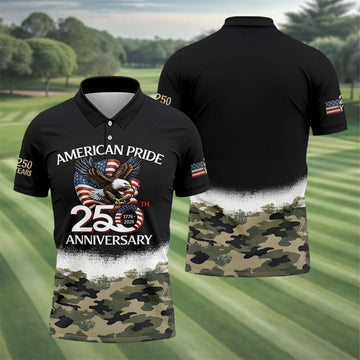 American Pride 250th Anniversary Camo Golf Shirt, Patriotic 4th Of July Golf Shirts For Men