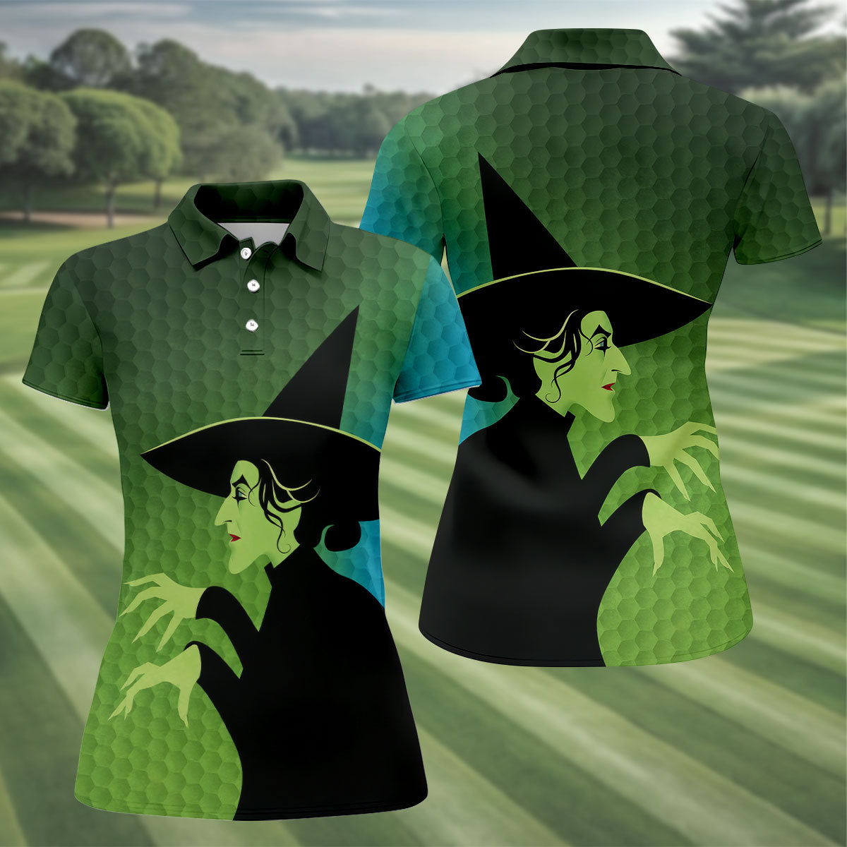 Green Witch Horror Character Halloween Golf Polo Shirt, Witch Costume Shirt, Golf Shirts For Women