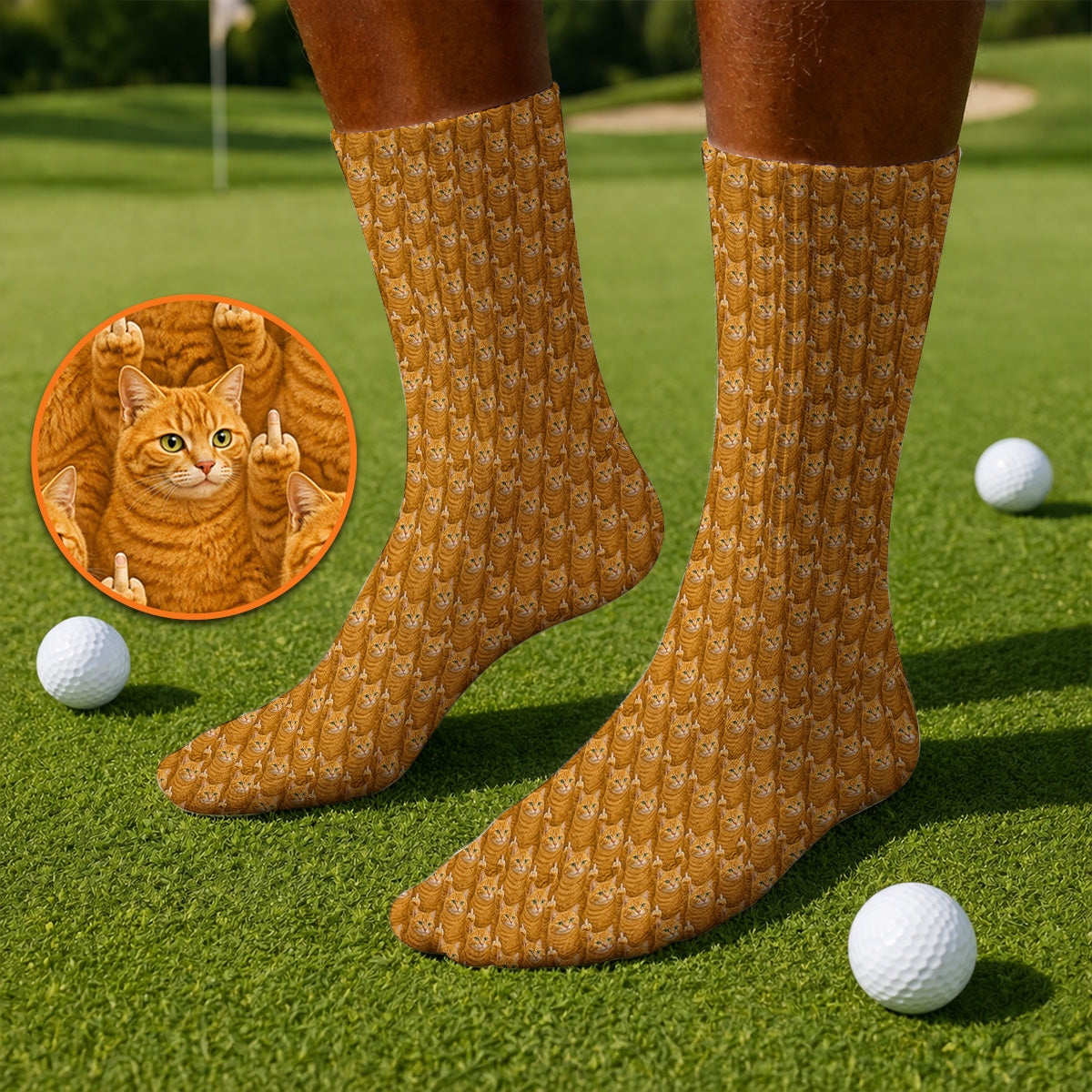 Ginger Cat Pattern Golf Socks, Funny Cats Golf Sock, Golf Gift For Golfer