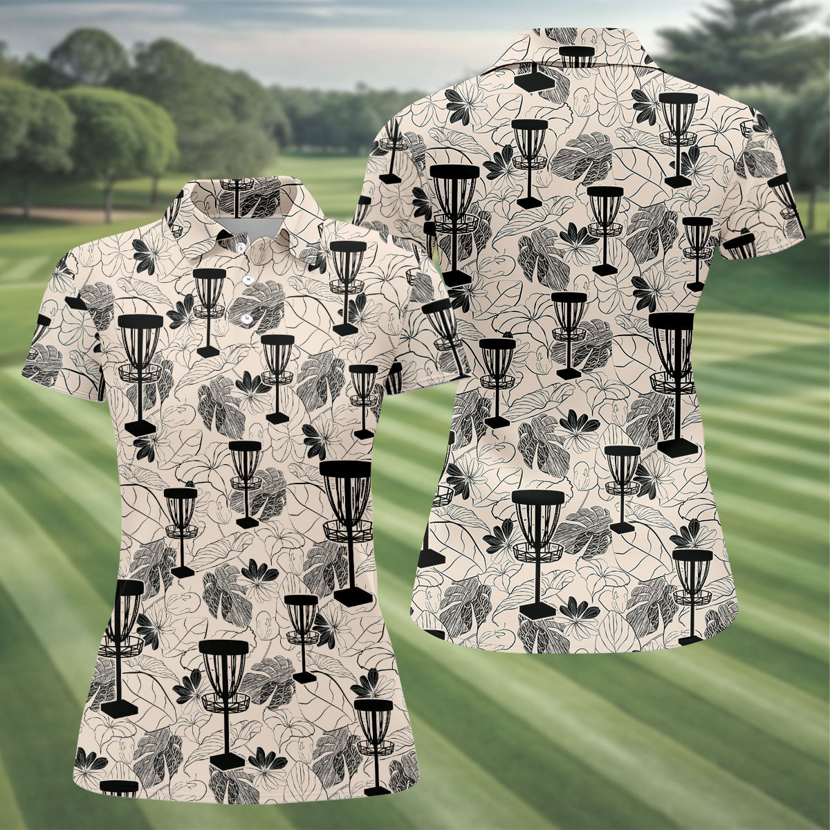 Minimalist Botanical Disc Golf Polo Shirt, Ladies Golf Shirts, Women’s Golf Apparel