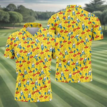 Funny Cartoon Couple Golf Pattern Polo Shirt, Mens Golf Polo, Golf Apparel For Men