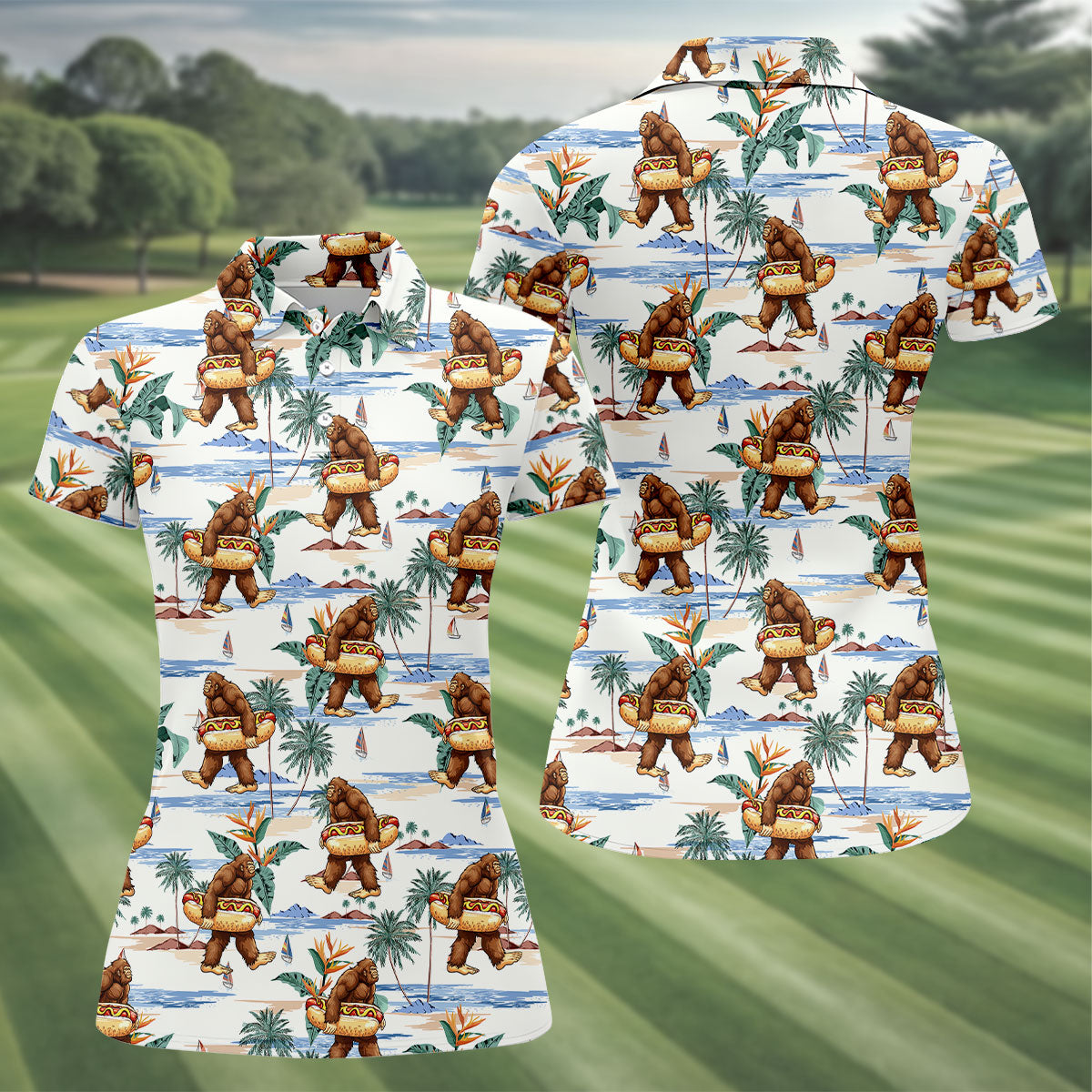 Pink Cowgirl Western Party Icons Golf Polo Shirt, Golf Shirts FAFunny Bigfoot Carrying Hot Dog Float Beach Golf Polo Shirt, Golf Tops For Women, Ladies Golf Shirtor Women, Ladies Golf Shirt (Copy)