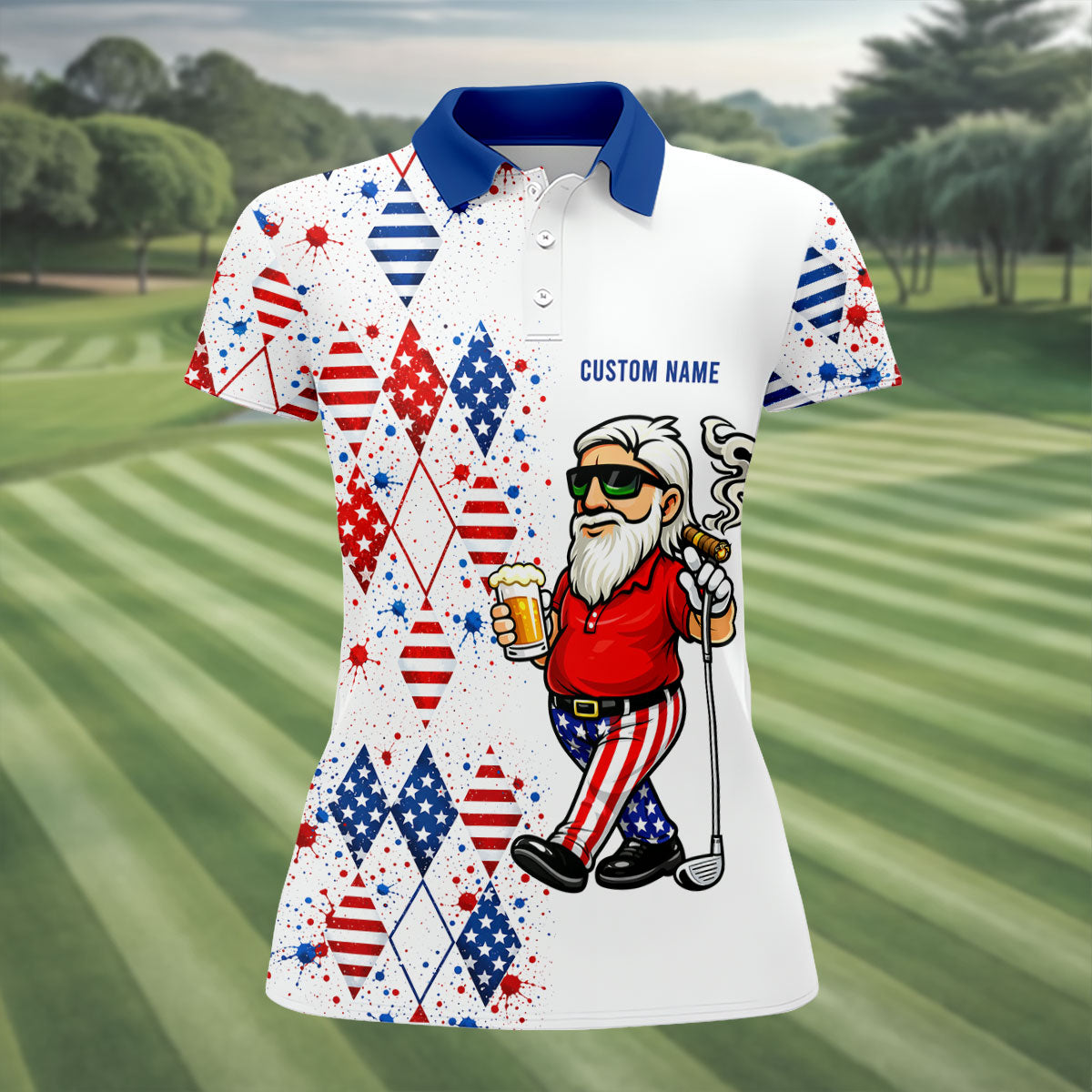 Patriotic Man Golf And Beer Argyle Pattern 4th Of July Golf Shirt, 250 Years Golf Shirt For Women