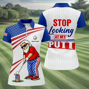 Stop Looking At My Putt Golf Ball Pattern 250 Years Patriotic 4th Of July Golf Shirt For Women